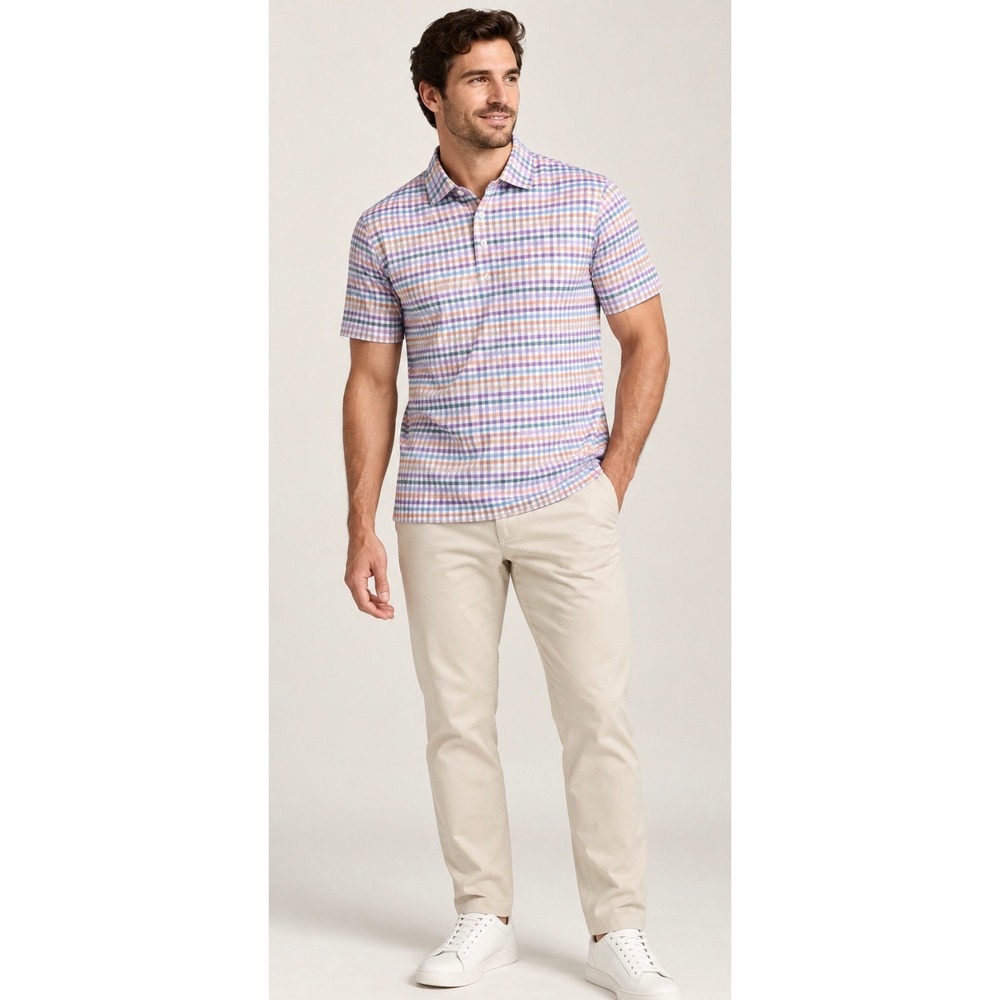 Collars & Co Dress Collar Polo Men's M Multicolor check Plaid Performance Golf